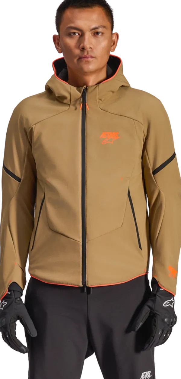Alpinestars Aeroshell Wp Motorjas Dark Khaki Black Orange Fluo 8038> Motorjassen