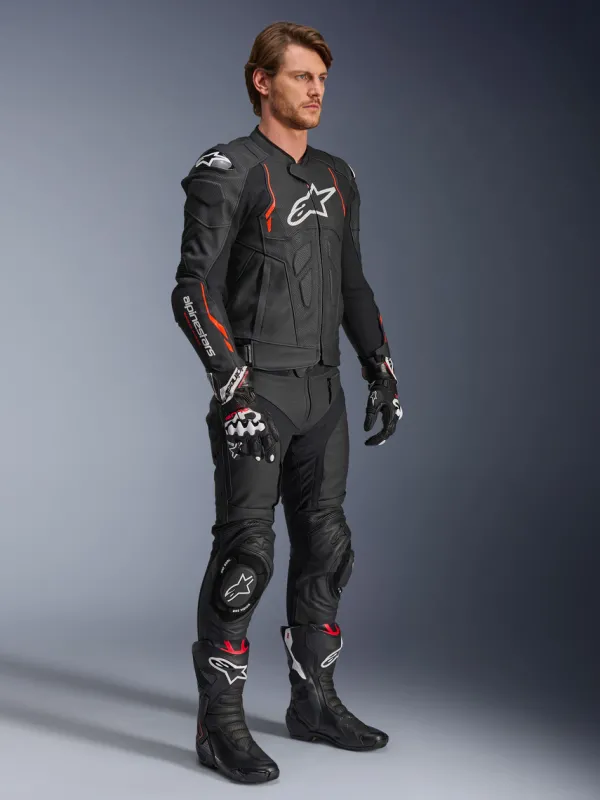 Alpinestars Dusk Airflow Leather Motorjas Black Red Fluo 1030> Motorjassen