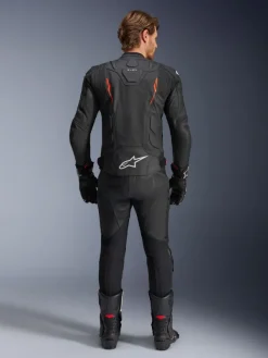 Alpinestars Dusk Airflow Leather Motorjas Black Red Fluo 1030> Motorjassen
