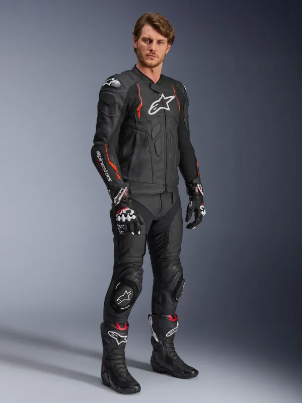 Alpinestars Dusk Airflow Leather Motorjas Black Red Fluo 1030> Motorjassen