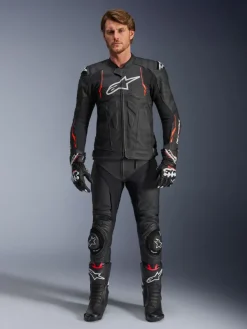 Alpinestars Dusk Airflow Leather Motorjas Black Red Fluo 1030><noscript><img width=