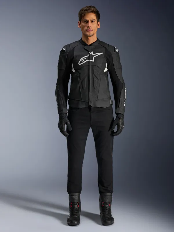 Alpinestars Dusk Airflow Leather Motorjas Black White 12> Motorjassen