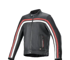 Alpinestars Dyno Leather Motorjas Black Ruby Red Ecru 1316> Motorjassen