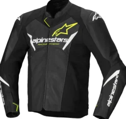 Alpinestars Faster V3 Airflow Leather Motorjas Black White Yellow Fluo 125> Motorjassen