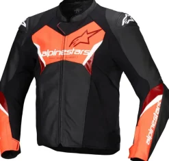 Alpinestars Faster V3 Leather Motorjas Black/Red Fluo 1030> Motorjassen