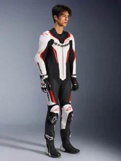 Alpinestars Gp Force V2 Leather Suit 1 Pc White/Black/Red Fluo><noscript><img width=