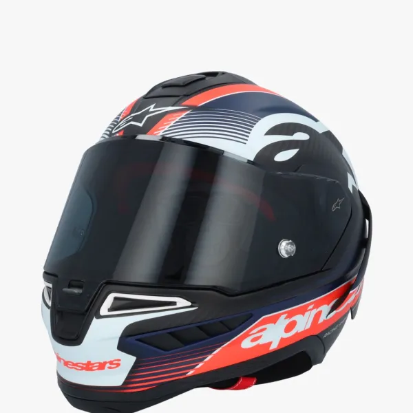 Alpinestars Supertech R10 Team Black Carbon Red Fluo Dark Blue Matt> Integraalhelmen|Carbon Helmen