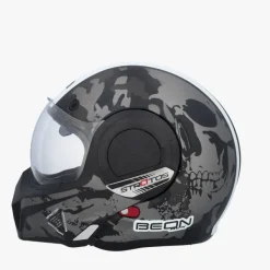 Beon B707 SKULL Zwart/Wit> Systeemhelmen|Helmen Met Zonnevizier
