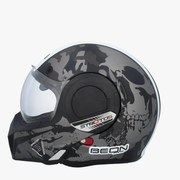 Beon B707 SKULL Zwart/Wit> Systeemhelmen|Helmen Met Zonnevizier
