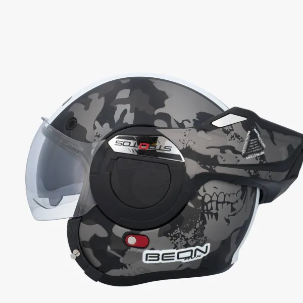 Beon B707 SKULL Zwart/Wit> Systeemhelmen|Helmen Met Zonnevizier