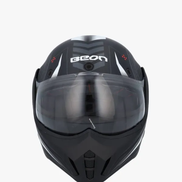 Beon B707 Stealth Zwart/Wit> Systeemhelmen|Helmen Met Zonnevizier