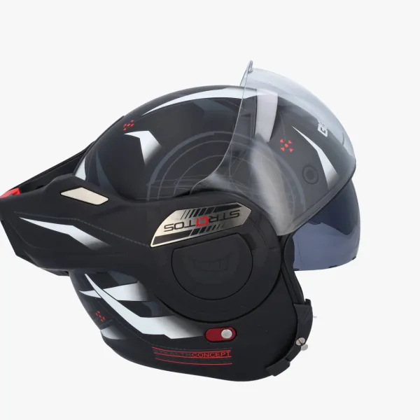 Beon B707 Stealth Zwart/Wit> Systeemhelmen|Helmen Met Zonnevizier