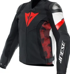 Dainese Avro 5 Leather Jacket Motorjas Black/Red-Lava/White> Motorjassen
