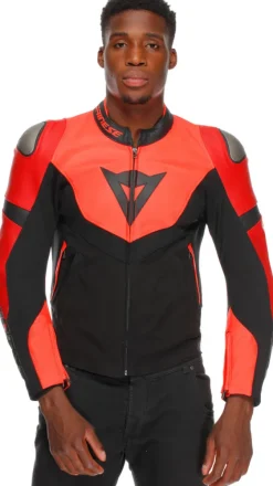 Dainese Iperattiva Leather-Tex Motorjas Red-Fluo/Black 779> Motorjassen