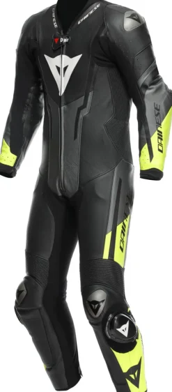 Dainese Misano 3 Perforated D-Air 1Pc Leather Suit Black/Anthracite/Fluo-Yellow><noscript><img width=