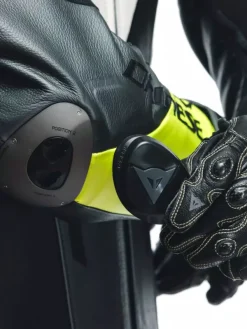 Dainese Misano 3 Perforated D-Air 1Pc Leather Suit Black/Anthracite/Fluo-Yellow><noscript><img width=
