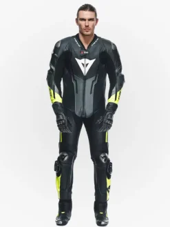 Dainese Misano 3 Perforated D-Air 1Pc Leather Suit Black/Anthracite/Fluo-Yellow><noscript><img width=