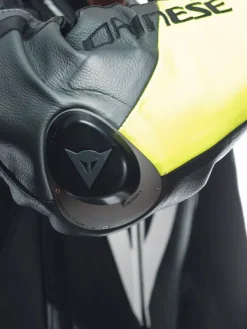 Dainese Misano 3 Perforated D-Air 1Pc Leather Suit Black/Anthracite/Fluo-Yellow><noscript><img width=