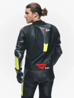 Dainese Misano 3 Perforated D-Air 1Pc Leather Suit Black/Anthracite/Fluo-Yellow><noscript><img width=