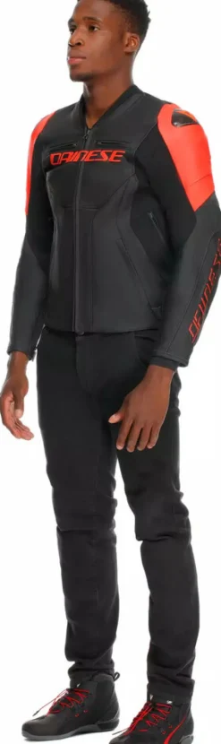 Dainese Racing 5 Motorjas Black/Black/Red-Fluo P75> Motorjassen
