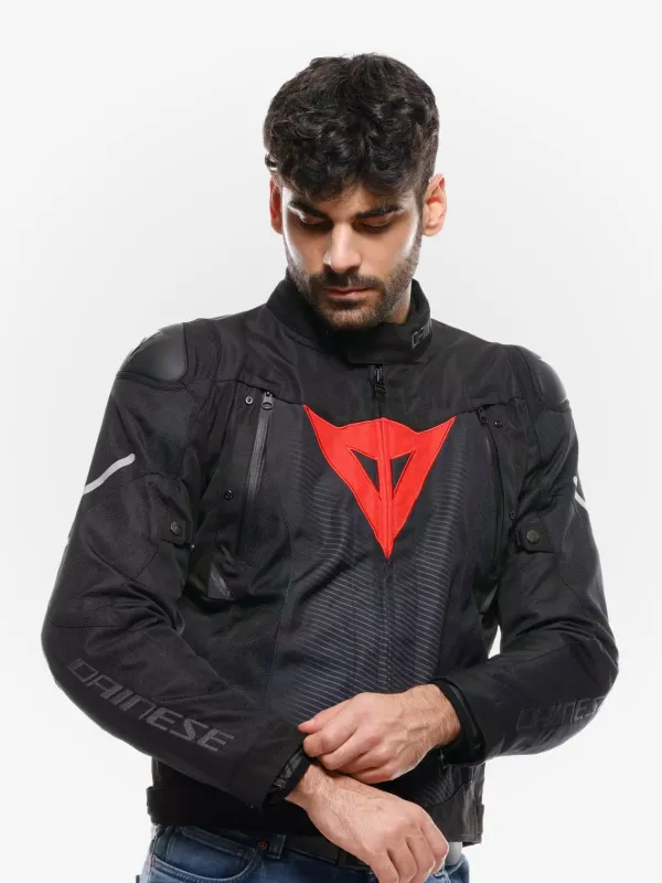 Dainese Super Sprint D-Dry Motorjas Black/Black/Red-Lava H43> Motorjassen