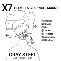 Gray Steel X7 Helmet & Gear wall mount Gun Metal> Cadeaus Voor Motorrijders|Helm Houder & Kapstok