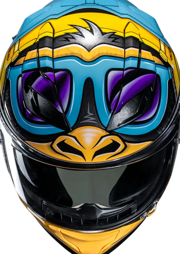HJC F71 Monkey DJ Blue/Yellow 588> Integraalhelmen|Helmen Met Zonnevizier