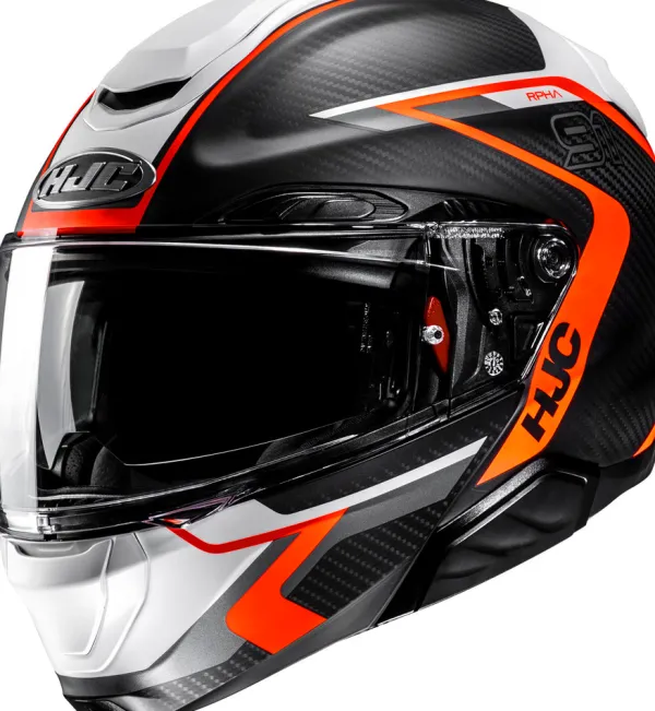 HJC RPHA-91 Carbon Grey/Orange 833> Systeemhelmen|Helmen Met Zonnevizier