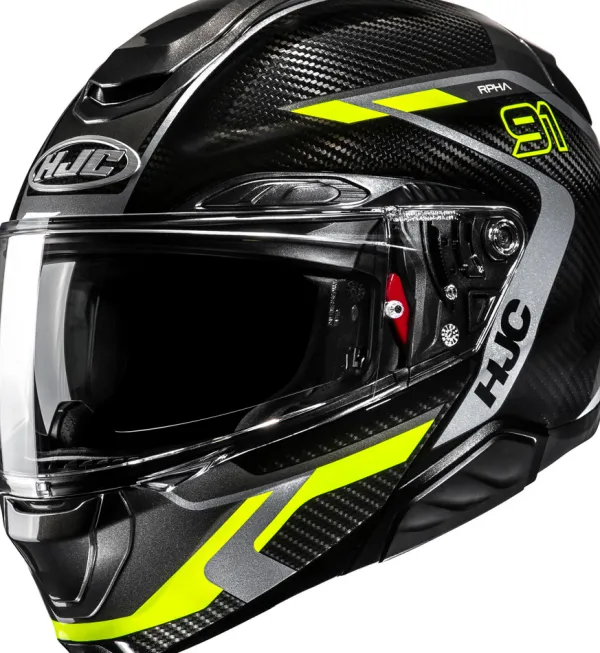HJC RPHA-91 Carbon Grey/Yellow 878> Systeemhelmen|Helmen Met Zonnevizier