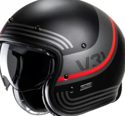 HJC V31 Byron Black/Red 813> Retro Helmen|Helmen Met Zonnevizier