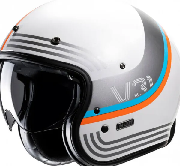 HJC V31 Byron White/Grey 285> Retro Helmen|Helmen Met Zonnevizier