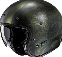 HJC V31 Flame Black/Green 140> Retro Helmen|Helmen Met Zonnevizier