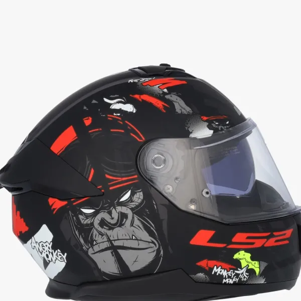 LS2 FF808 Stream II Angry Monkey Mat Black Red> Integraalhelmen|Helmen Met Zonnevizier