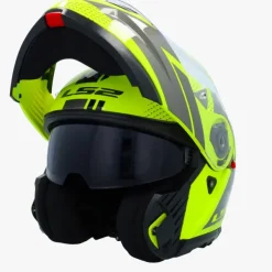 LS2 FF908 Strobe II Code H-Vis Yellow Grey> Systeemhelmen|Helmen Met Zonnevizier