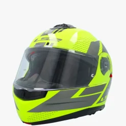 LS2 FF908 Strobe II Code H-Vis Yellow Grey> Systeemhelmen|Helmen Met Zonnevizier