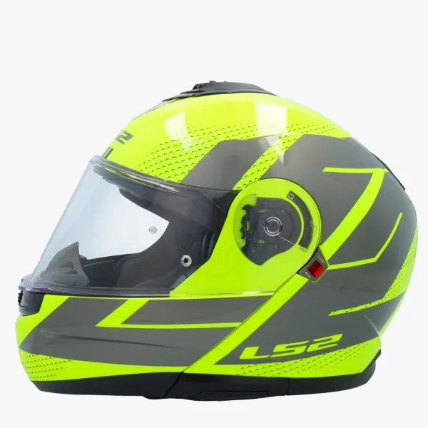 LS2 FF908 Strobe II Code H-Vis Yellow Grey> Systeemhelmen|Helmen Met Zonnevizier