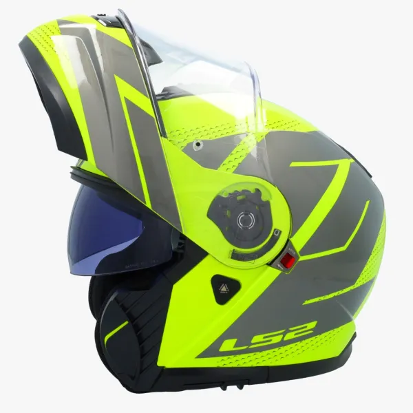 LS2 FF908 Strobe II Code H-Vis Yellow Grey> Systeemhelmen|Helmen Met Zonnevizier