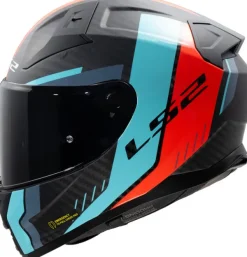 LS2 FF811 Vector II Carbon Grid Red Cyan> Integraalhelmen|Helmen Met Zonnevizier