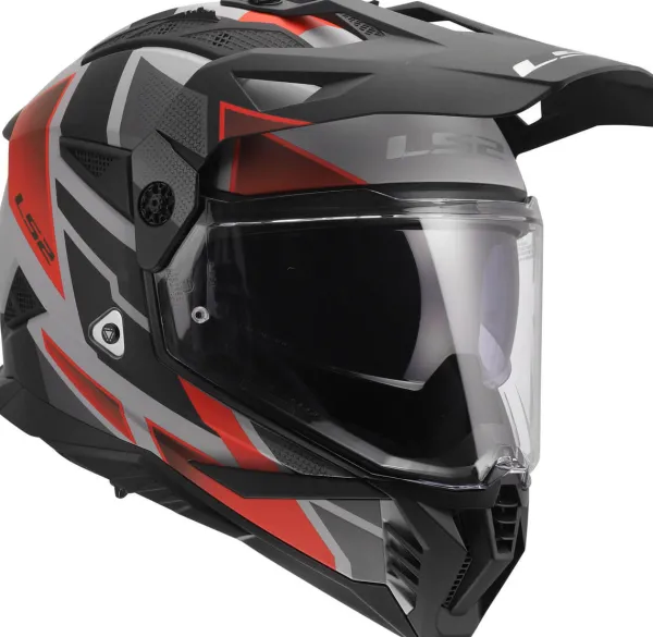 LS2 MX702 Pioneer II Block Grey Red-06> Adventure Helmen|Helmen Met Zonnevizier