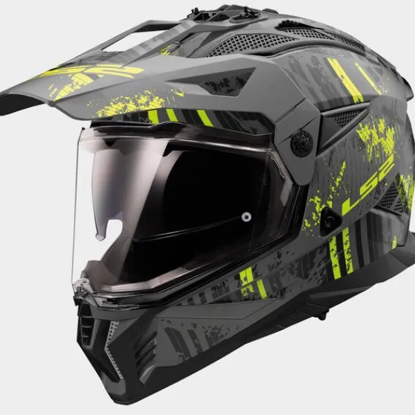 LS2 MX702 Pioneer II Crazy Matt Black Fluo Yellow> Adventure Helmen|Integraalhelmen