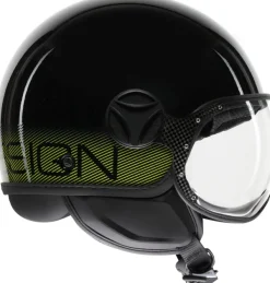 Momo FGTR Classic Stripes Black/Yellow Fluo 012> Jethelmen|Helmen Met Zonnevizier