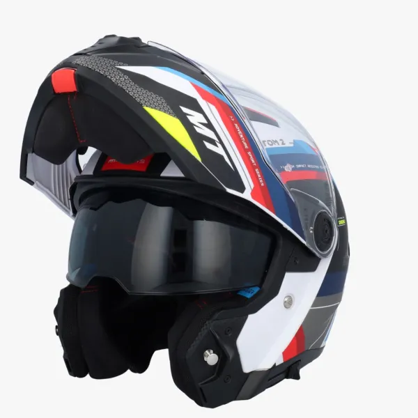 MT Atom 2 SV Bast Mat Blauw/Rood> Systeemhelmen|Helmen Met Zonnevizier