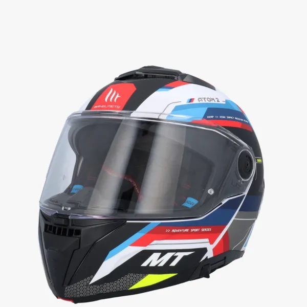 MT Atom 2 SV Bast Mat Blauw/Rood> Systeemhelmen|Helmen Met Zonnevizier