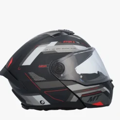 MT Atom 2 SV Bast Mat Zwart/Rood> Systeemhelmen|Helmen Met Zonnevizier