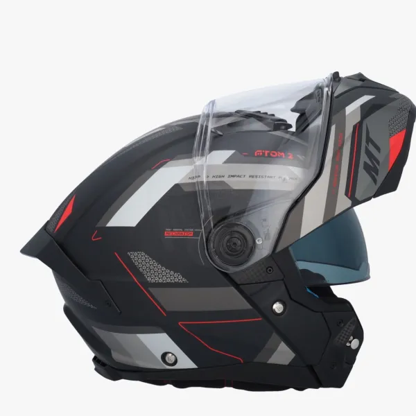 MT Atom 2 SV Bast Mat Zwart/Rood> Systeemhelmen|Helmen Met Zonnevizier