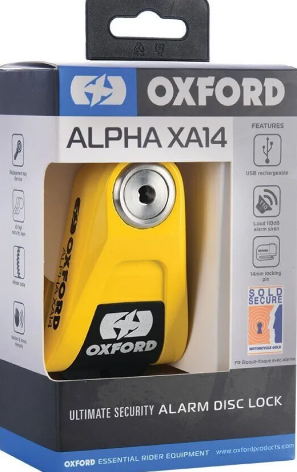 Oxford Alpha XA14 Alarm Disc Lock Yellow ART4 LK217> Motorsloten