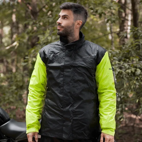 Rebelhorn Rain Two-Piece Waterproof Suit Black/Fluo Yellow> Regenkleding