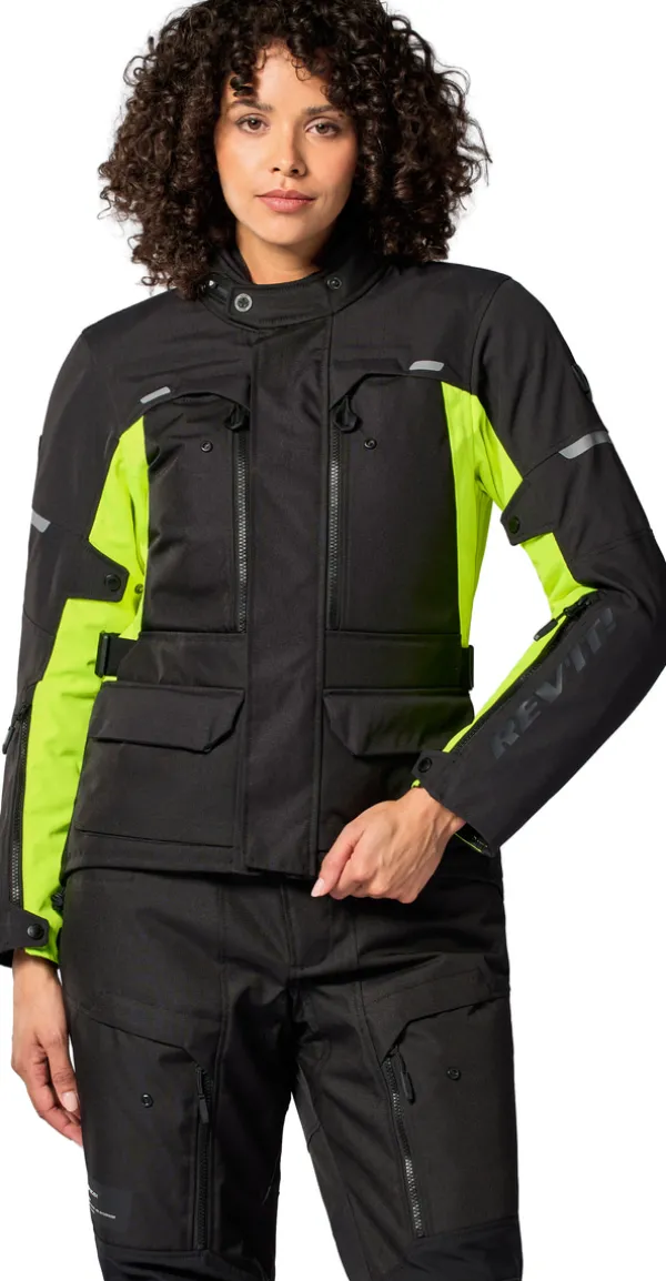 REV'IT Outback 5 H2O Ladies Motorjas Black/Neon Yellow> Motorjassen