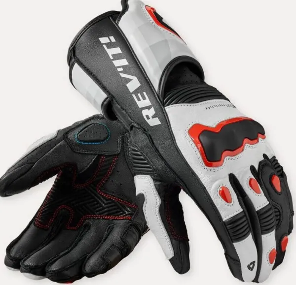 REV'IT Quantum 3 Gloves White/Neon Red> Motorhandschoenen