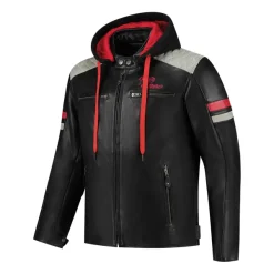 Rusty Stitches Jari Hooded V2 Motorjas Black/Light Grey/Red 105> Motorjassen